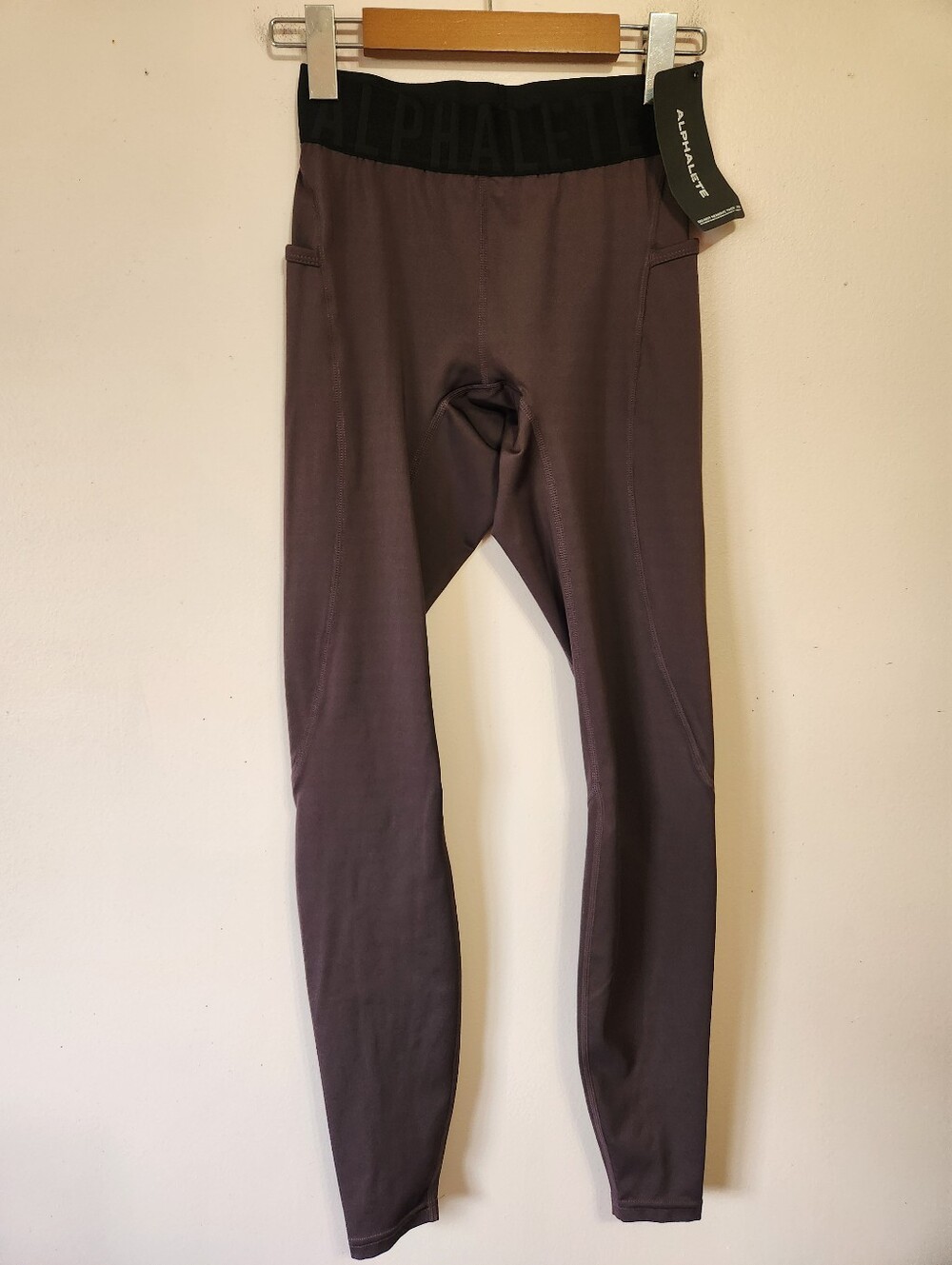 NWT Alphalete Dark Plum Purple Compression Tights Leggings with Pockets Size S